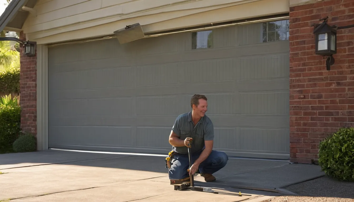 Independent garage door provider checking the track on a home garage door in Plano