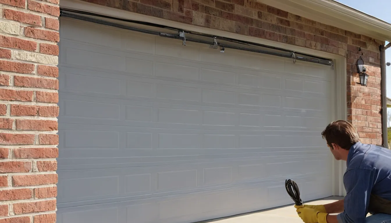 A friendly local provider inspecting the torsion spring above a garage door at a Plano home